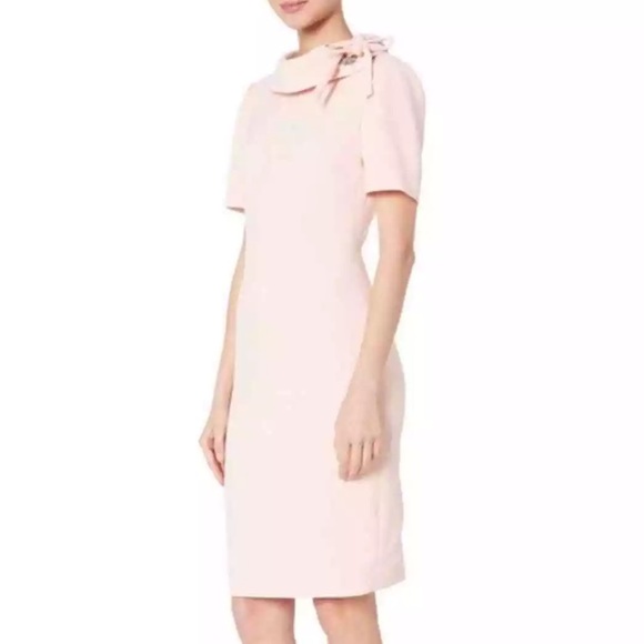 Badgley Mischka Folded Collar A-Line Midi Pencil Dress Pink Dress Size 6 NWT - Picture 1 of 8